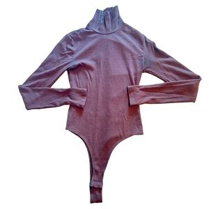 Necessary Clothing Brown Dark Brown Turtleneck Ribbed Thong Long Sleeve Bodysuit